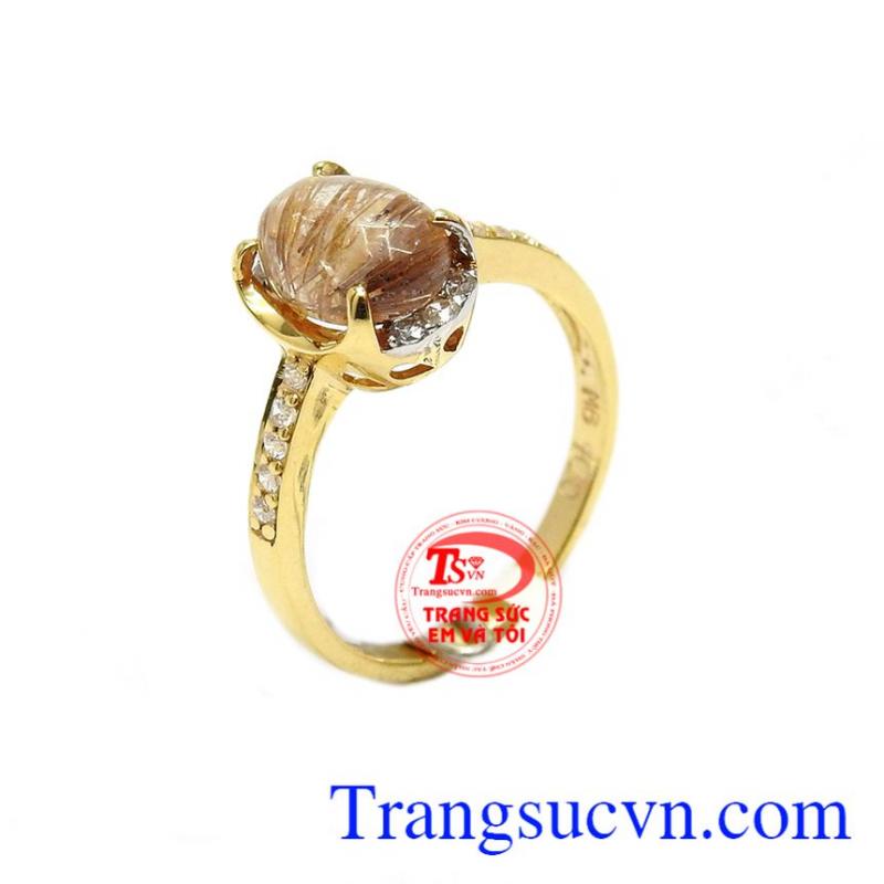 Nhẫn nữ thạch anh tóc mệnh kim, nhẫn nữ, nhẫn vàng gắn đá thien nhien. 