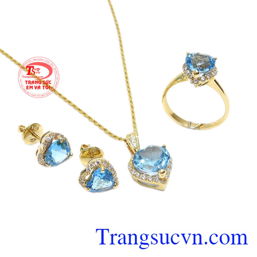 Bộ trang sức nữ topaz tình yêu, trang sức bộ, đá topaz thiên nhiên hợp phong thủy.