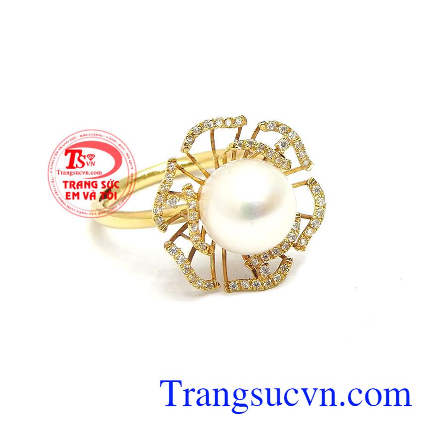 Nhẫn nữ ngọc trai, Nhẫn nữ vàng tây 14k, Nhẫn nữ ngọc trai san hô