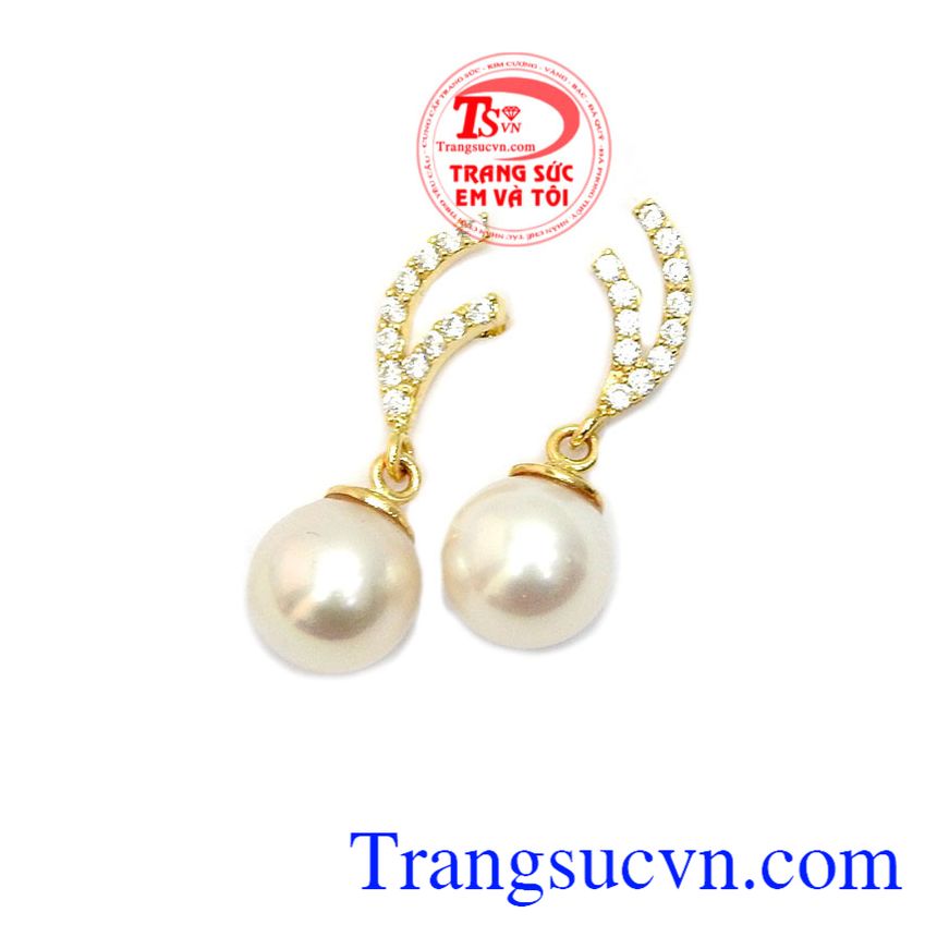 Hoa tai vàng tây, hoa tai ngọc trai đẹp, hoa tai ngọc trai thanh lịch