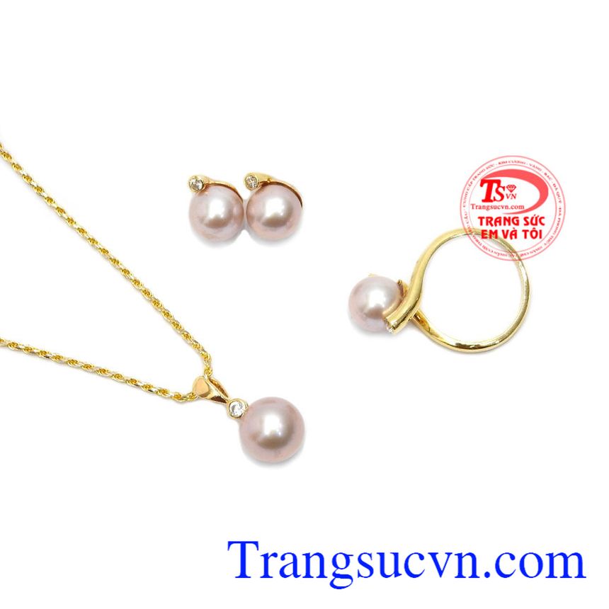 Bộ trang sức nữ đẹp, Bộ trang sức v&agrave;ng t&acirc;y, bộ trang sức ngọc trai