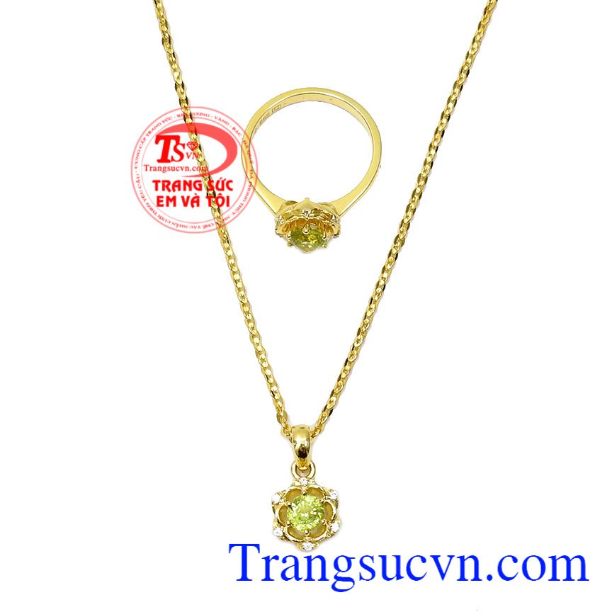 Bộ dây chuyền Peridot xinh xắn,Trang sức bộ,Trang sức nữ Bộ dây chuyền Peridot xinh xắn,Trang sức bộ,Trang sức nữ
