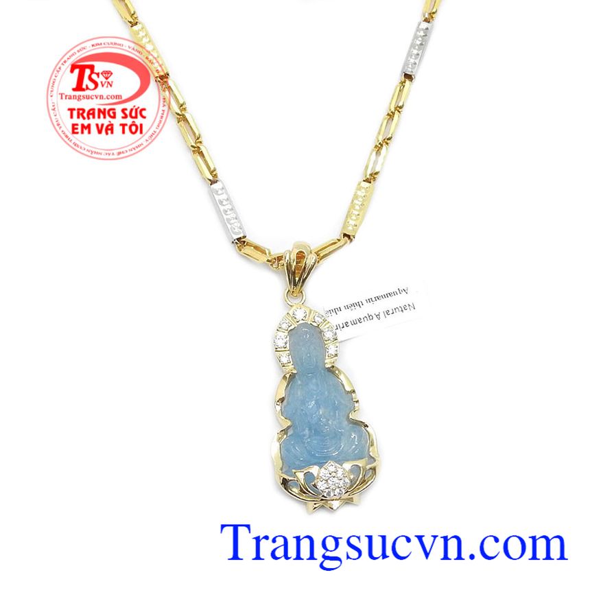 Bộ dây chuyền phật quan âm aquamarin,Trang sức nam,Mặt dây chuyền nam Bộ dây chuyền phật quan âm aquamarin,Trang sức nam,Mặt dây chuyền nam