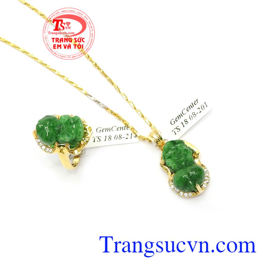 Bộ Dây Chuyền Phỉ Thúy Thịnh Vượng, bộ dây vàng tây đẹp, bộ dây vàng đẹp