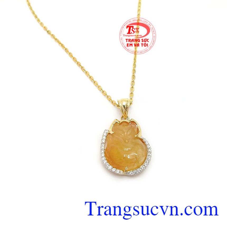 Bộ dây hồ ly thạch anh tóc vàng, trang sức bộ, mặt dây vàng đá quý Bộ dây hồ ly thạch anh tóc vàng, trang sức bộ, mặt dây vàng đá quý