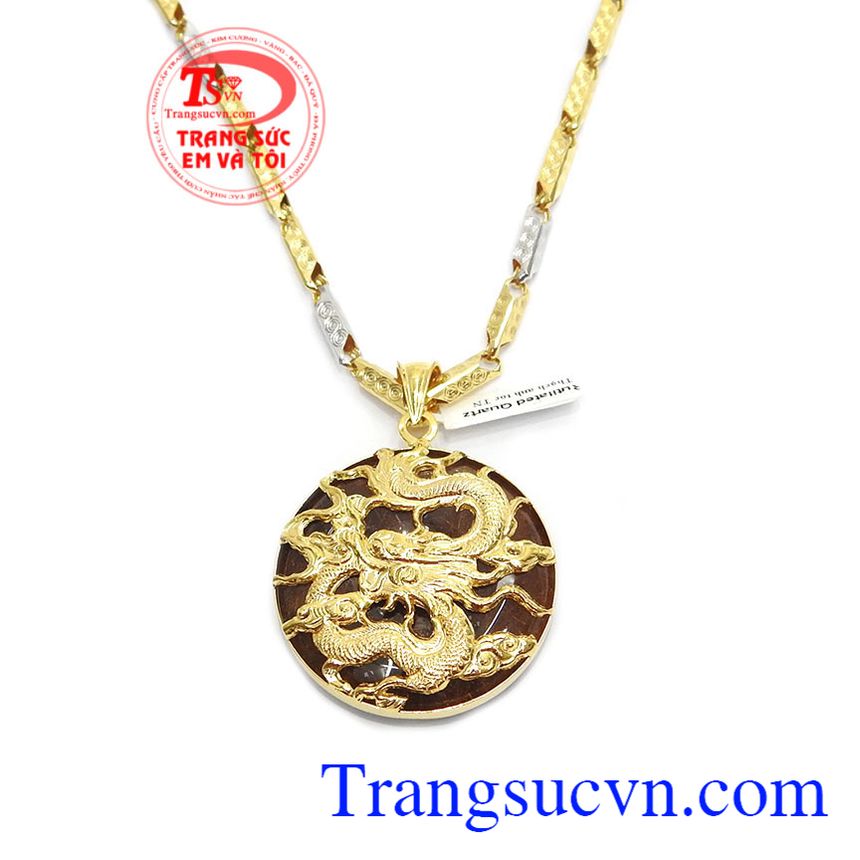 Bộ dây mặt rồng vàng thạch anh tóc, Mặt dây chuyền nam,Trang sức nam Bộ dây mặt rồng vàng thạch anh tóc, Mặt dây chuyền nam,Trang sức nam