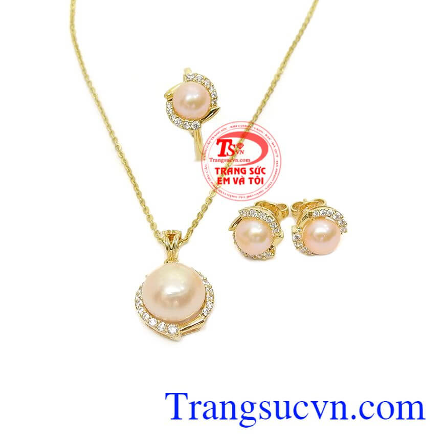 Bộ nữ trang ngọc trai hồng thời trang, trang sức bộ, mặt dây đá quý Bộ nữ trang ngọc trai hồng thời trang, trang sức bộ, mặt dây đá quý
