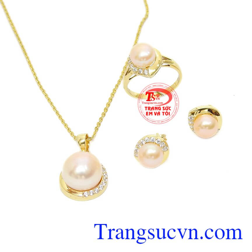 Bộ nữ trang ngọc trai hồng vàng 14k, bộ trang sức, mặt dây vàng đá quý Bộ nữ trang ngọc trai hồng vàng 14k, bộ trang sức, mặt dây vàng đá quý