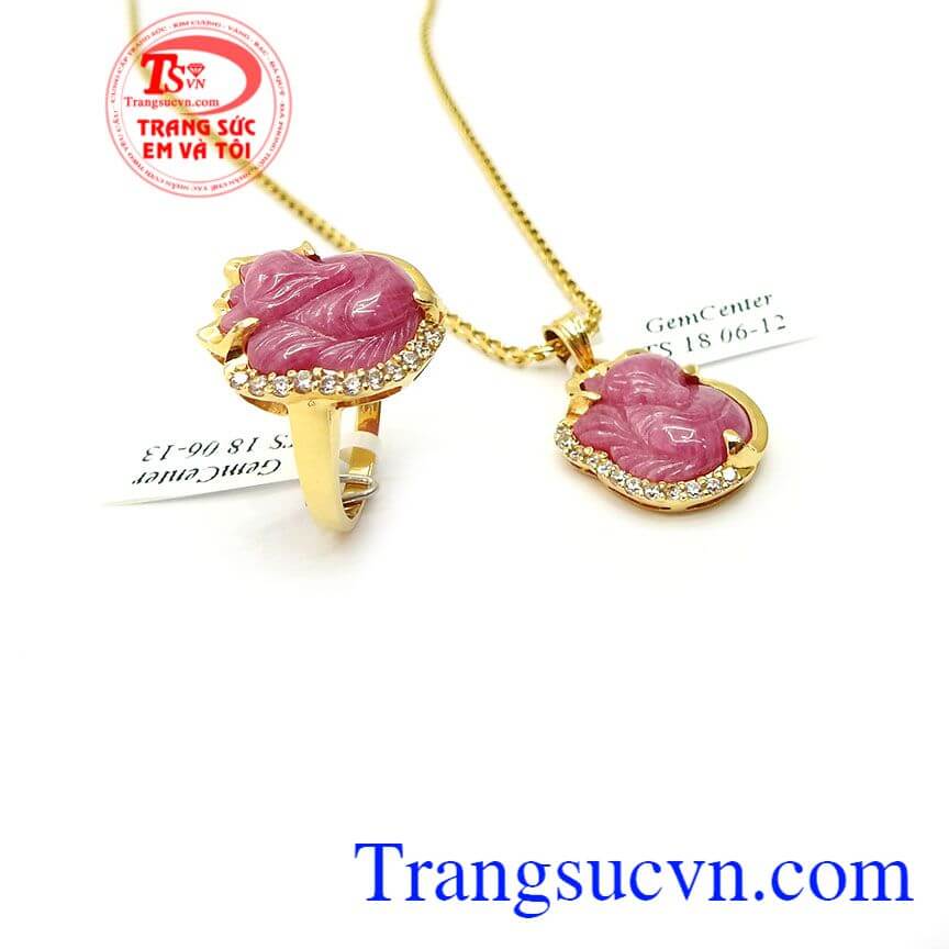 Bộ Trang Sức Hồ Ly May Mắn, trang sức bộ, mặt dây vàng đá quý