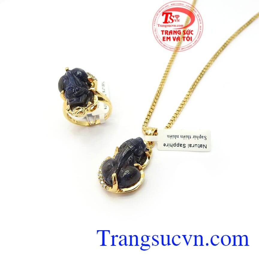 Bộ Trang Sức Sapphire Quý Phái, bộ trang sức, mặt dây vàng đá quý 