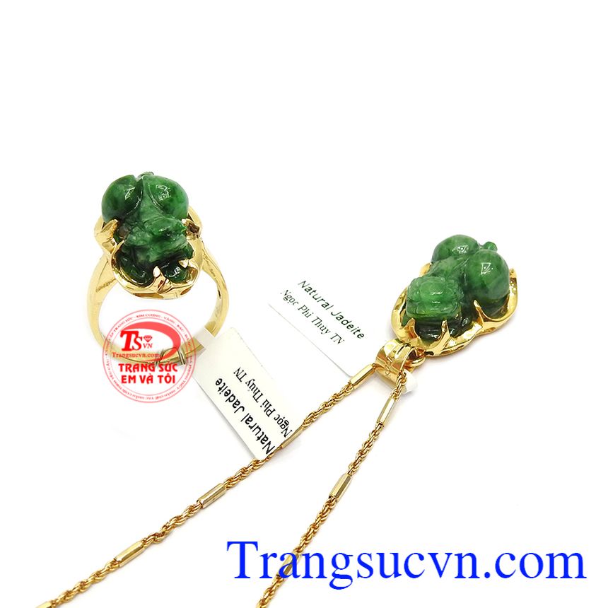 Bộ trang sức tỳ hưu cẩm thạch bình an đẹp, bộ dây chuyền đẹp, mặt dây vàng đá quý Bộ trang sức tỳ hưu cẩm thạch bình an đẹp, bộ dây chuyền đẹp, mặt dây vàng đá quý
