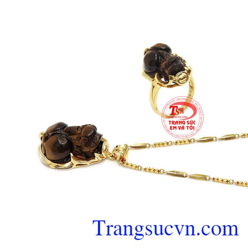 Bộ trang sức tỳ hưu mắt hổ may mắn, bộ dây chuyền vàng, trang sức bộ Bộ trang sức tỳ hưu mắt hổ may mắn, bộ dây chuyền vàng, trang sức bộ