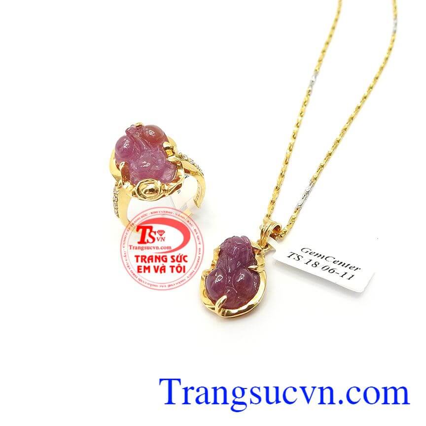 Bộ Trang Sức Tỳ Hưu Ruby Tài Lộc, trang sức bộ, mặt dây vàng đá quý Bộ Trang Sức Tỳ Hưu Ruby Tài Lộc, trang sức bộ, mặt dây vàng đá quý