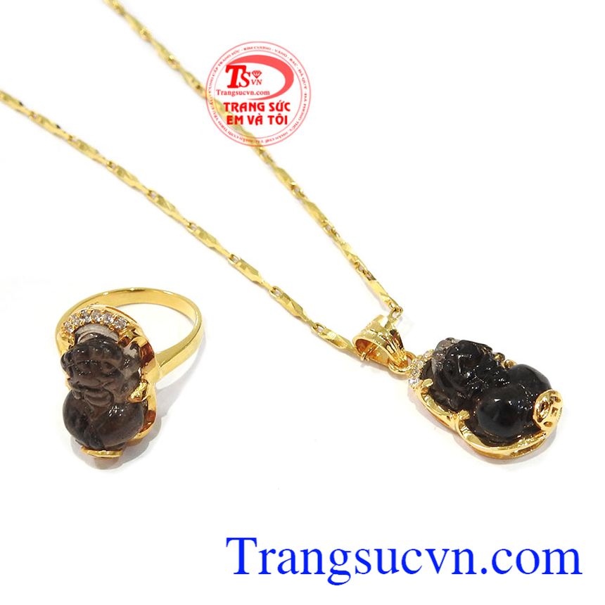Bộ trang sức tỳ hưu thạch anh khói, trang sức bộ, mặt dây đá quý Bộ trang sức tỳ hưu thạch anh khói, trang sức bộ, mặt dây đá quý