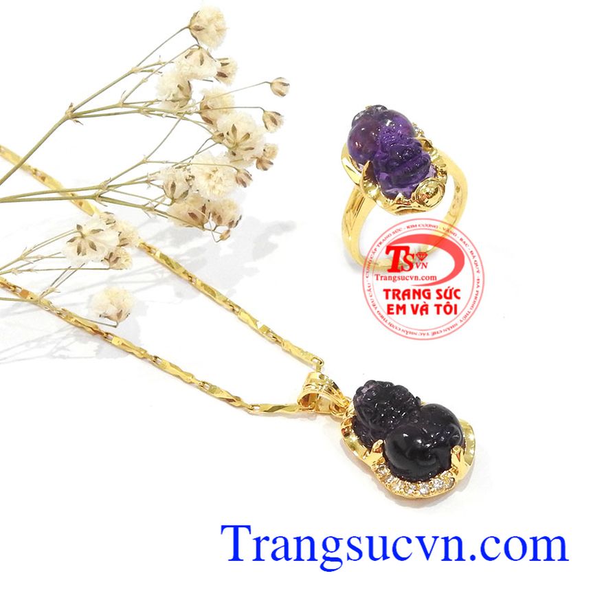 Bộ trang sức tỳ hưu thạch anh tím, bộ trang sức, mặt dây đá quý Bộ trang sức tỳ hưu thạch anh tím, bộ trang sức, mặt dây đá quý