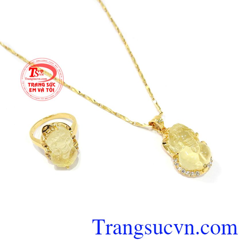 Bộ trang sức tỳ hưu thạch anh vàng, bộ trang sức nữ, mặt dây đá quý Bộ trang sức tỳ hưu thạch anh vàng, bộ trang sức nữ, mặt dây đá quý