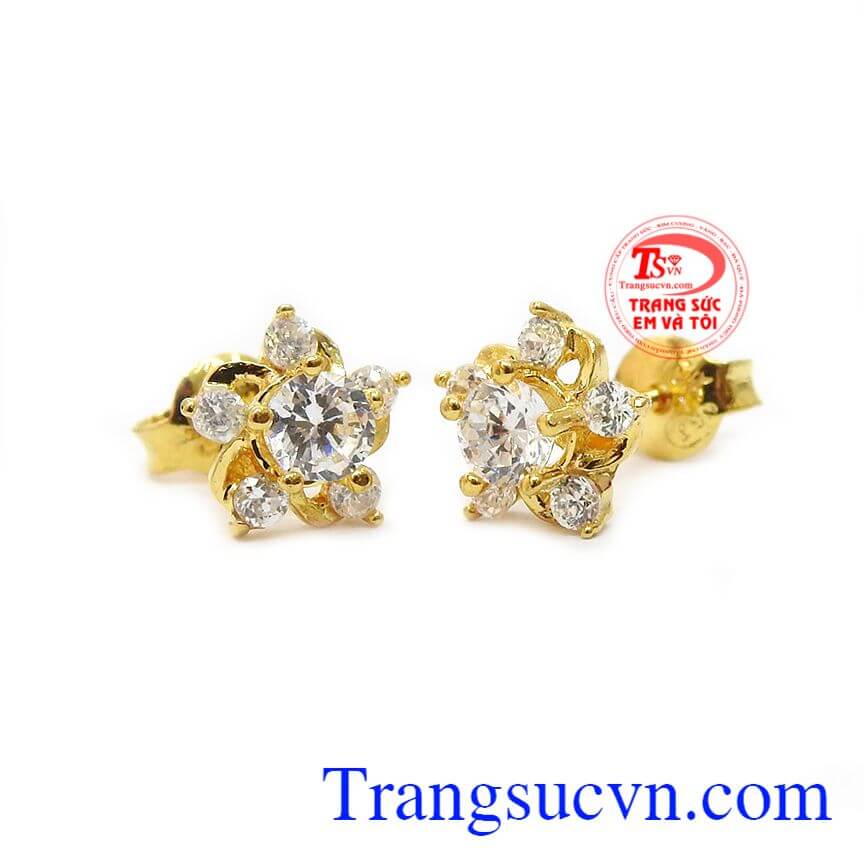 Bông tai hoa vàng,Hoa tai vàng tây,Trang sức nữ