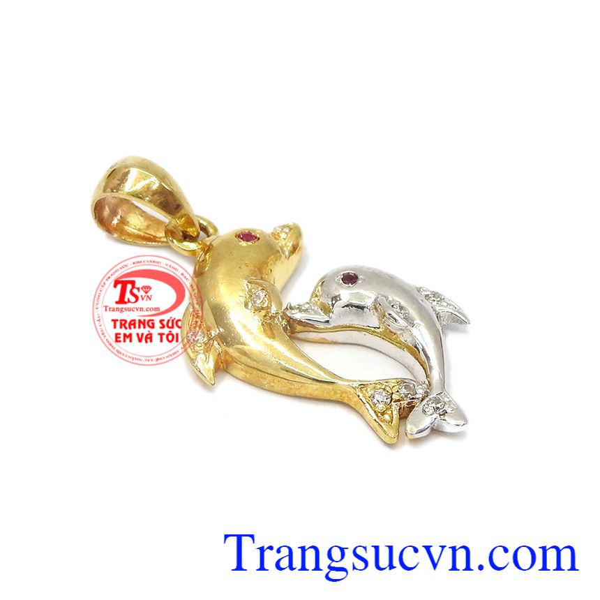 Cặp đôi cá voi tình yêu, mặt dây chuyền vàng, mặt dây nữ vàng tây