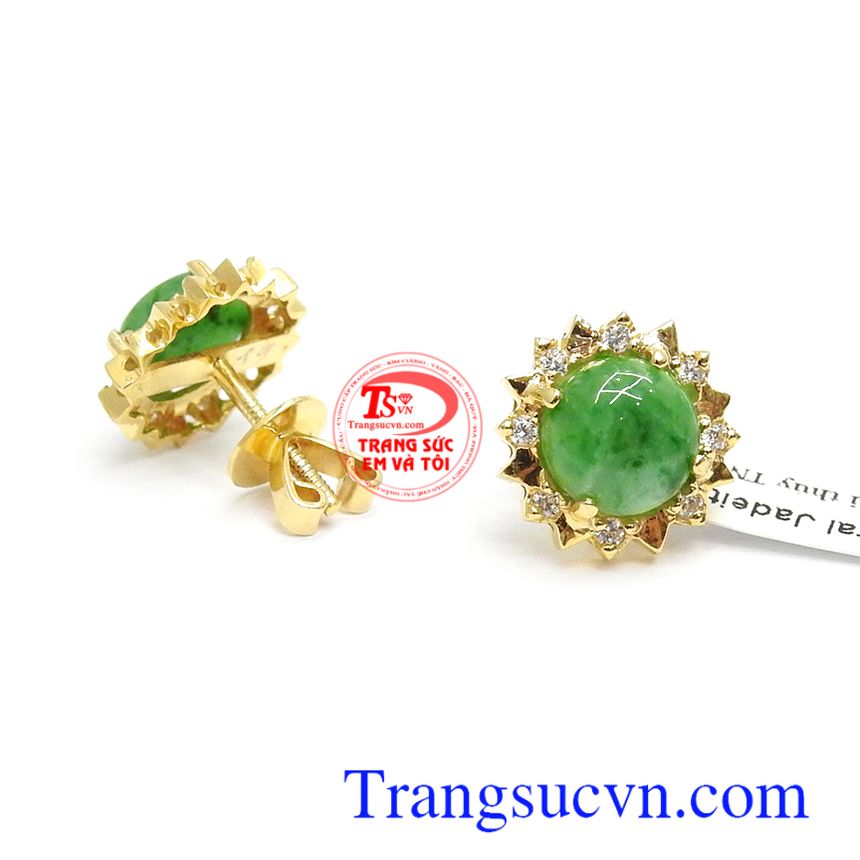 Đôi hoa tai Jadeite bình an 18k,Hoa tai vàng đá quý,Trang sức nữ Đôi hoa tai Jadeite bình an 18k,Hoa tai vàng đá quý,Trang sức nữ