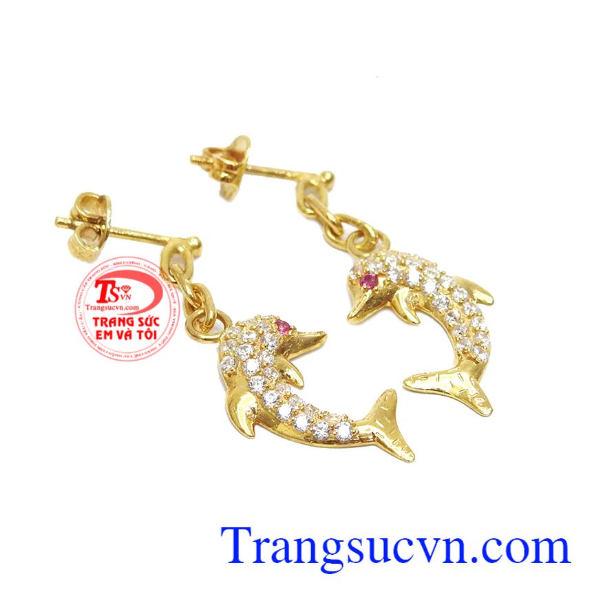 Hoa tai cá heo nhỏ,Hoa tai vàng tây,Trang sức nữ Hoa tai cá heo nhỏ,Hoa tai vàng tây,Trang sức nữ