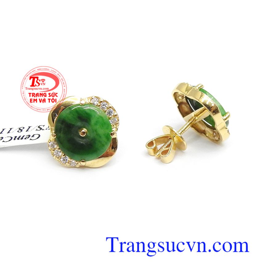 Hoa tai cẩm thạch may mắn 18k,Hoa tai Jadeite,Trang sức nữ