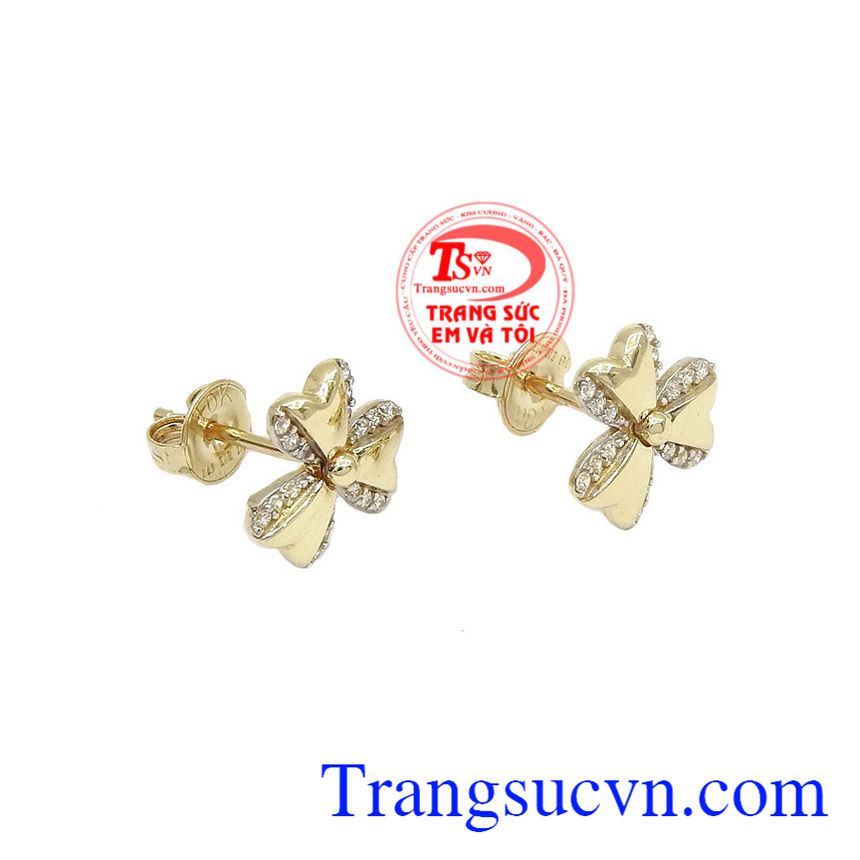 Hoa tai Cỏ 3 Lá Hàn Quốc, Hoa tai vàng tây đẹp, hoa tai đẹp