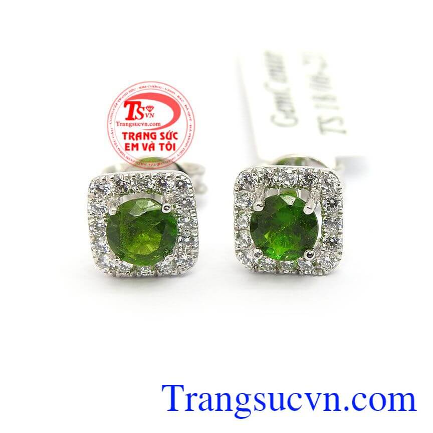 Hoa Tai Diopsite May Mắn,Hoa tai đá quý,Trang sức nữ