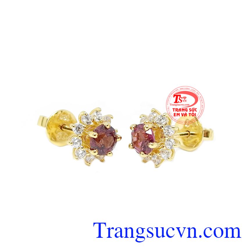 Hoa tai granat tài lộc 14k,Hoa tai đá quý,Trang sức nữ