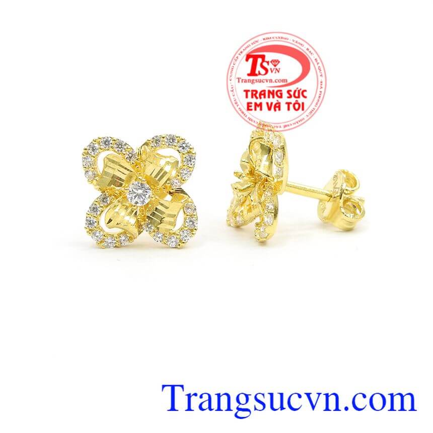 Hoa tai may mắn,Hoa tai vàng đá quý,Trang sức vàng Hoa tai may mắn,Hoa tai vàng đá quý,Trang sức vàng