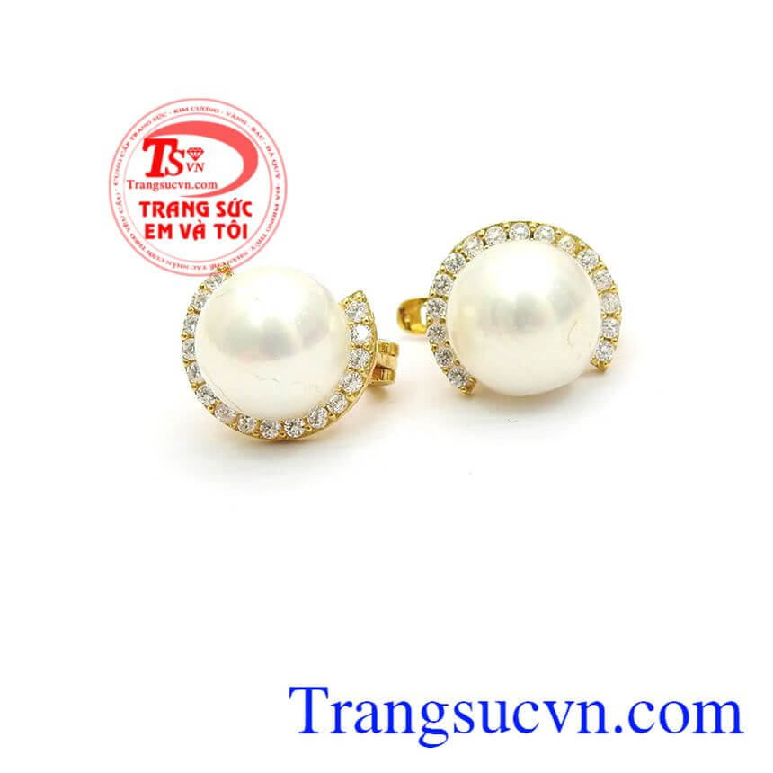 Hoa tai ngọc trai quý phái,Hoa tai ngọc trai,Trang sức vàng