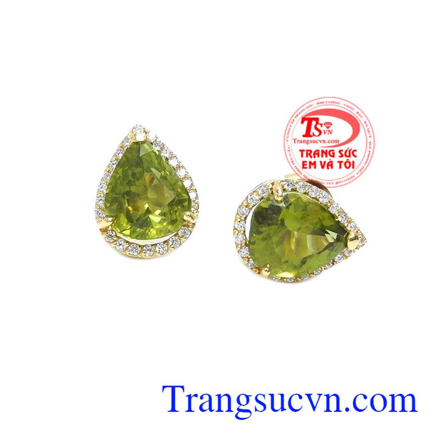 Hoa tai peridot may mắn,Hoa tai vàng đá quý,Trang sức nữ