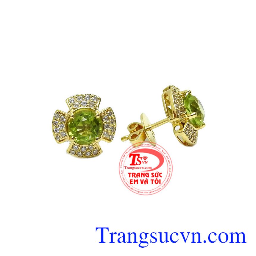Hoa tai peridot thịnh vượng,Hoa tai vàng đá quý,Trang sức nữ