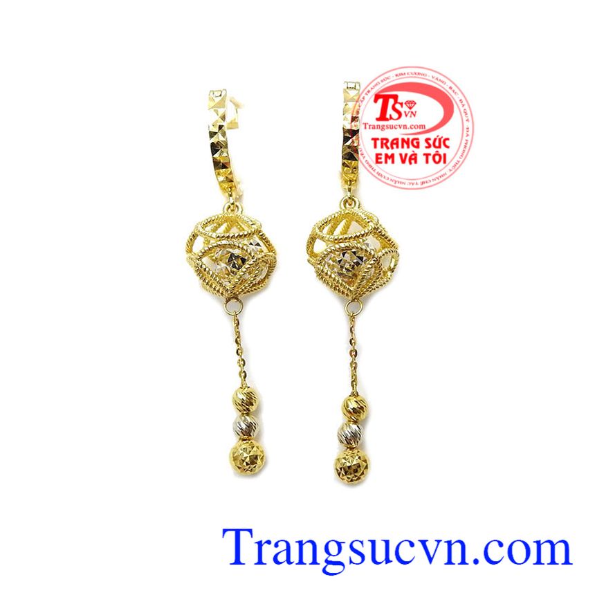 Hoa tai quả cầu may mắn,Hoa tai vàng tây,Trang sức nữ Hoa tai quả cầu may mắn,Hoa tai vàng tây,Trang sức nữ