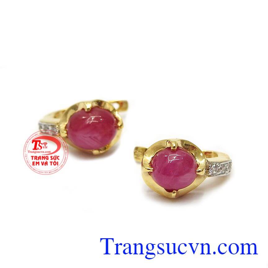 Hoa tai ruby sao sang trọng,Hoa tai vàng đá quý,Trang sức vàng