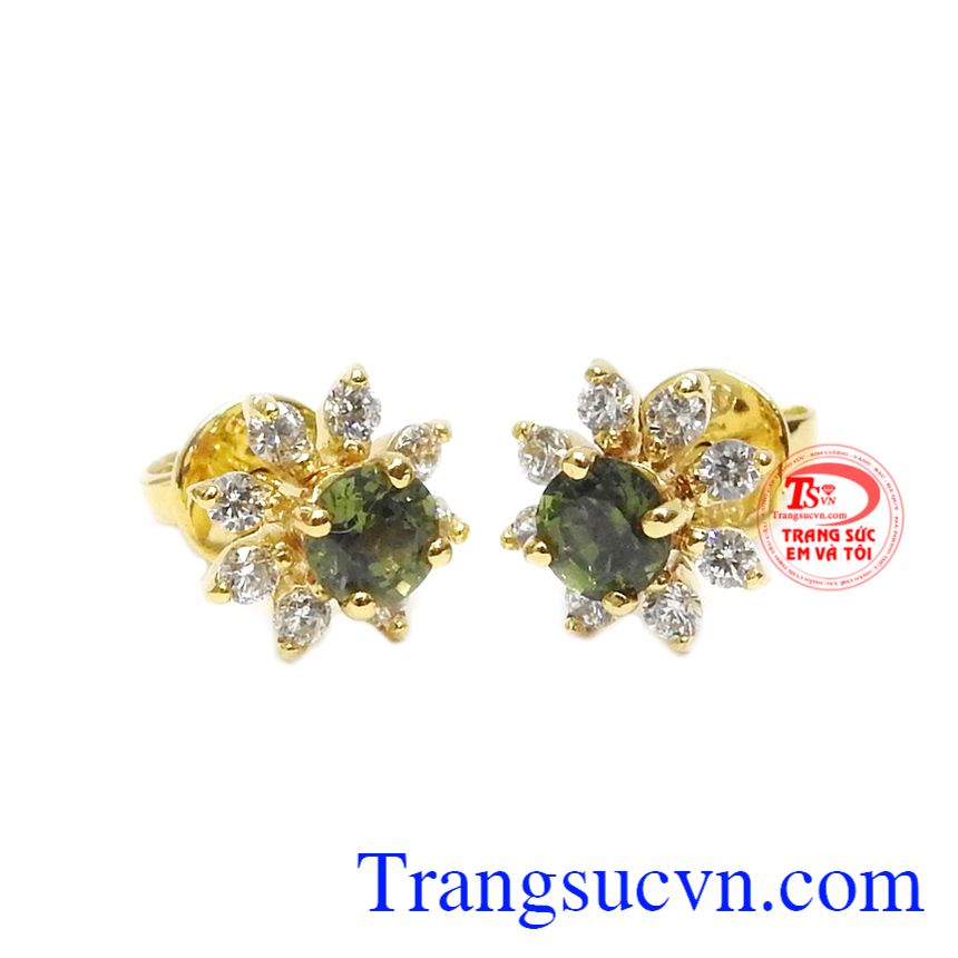 Hoa tai Sapphire may mắn 14k,Hoa tai Sapphire,Trang sức nữ