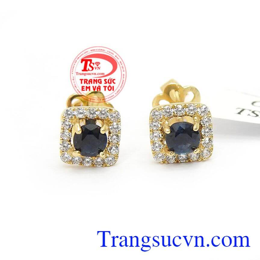 Hoa Tai Sapphire Thịnh Vượng,Hoa tai vàng đá quý,Trang sức nữ