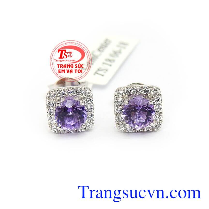 Hoa Tai Thạch Anh Tím Bình An,Hoa tai vàng đá quý,Trang sức nữ Hoa Tai Thạch Anh Tím Bình An,Hoa tai vàng đá quý,Trang sức nữ