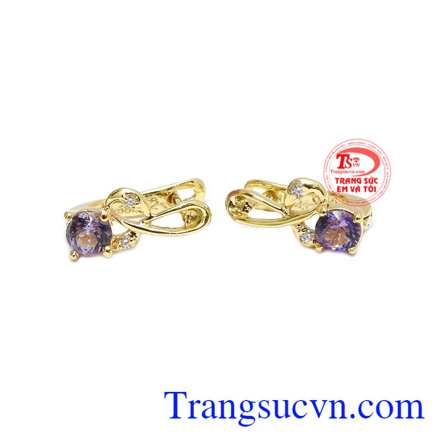 Hoa tai thạch anh tím hạnh phúc,Hoa tai vàng đá quý,Trang sức nữ Hoa tai thạch anh tím hạnh phúc,Hoa tai vàng đá quý,Trang sức nữ