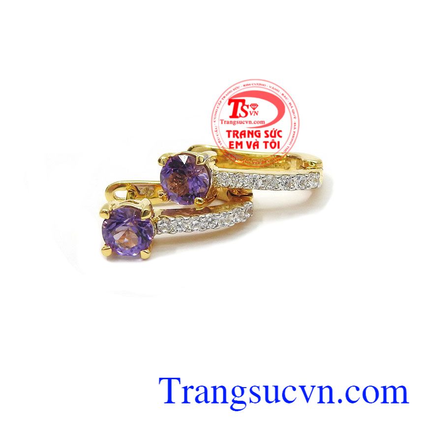 Hoa tai thạch anh tím quý phái, hoa tai vàng tây, hoa tai sang trọng