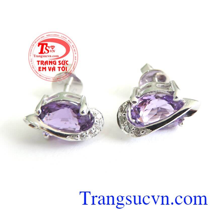 Hoa tai thạch anh tím vàng trắng,Hoa tai vàng đá quý,Trang sức vàng