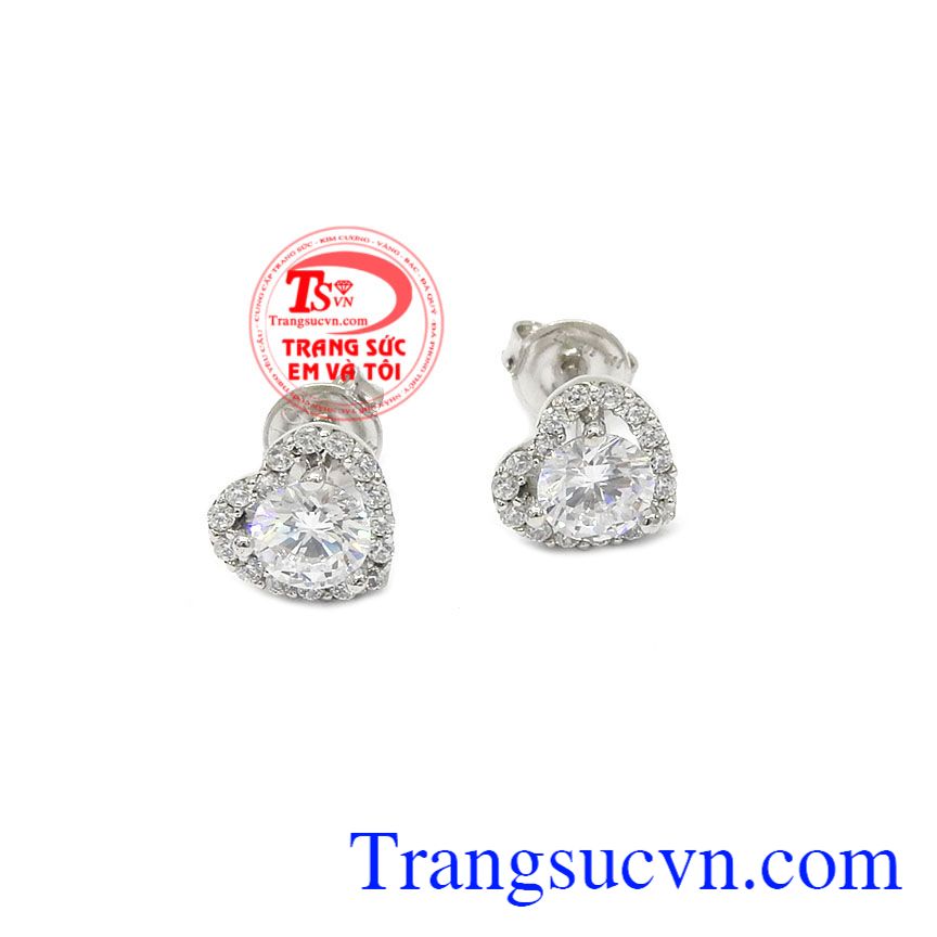 Hoa tai trái tim đẹp, hoa tai vàng trắng 10k, hoa tai vàng tây