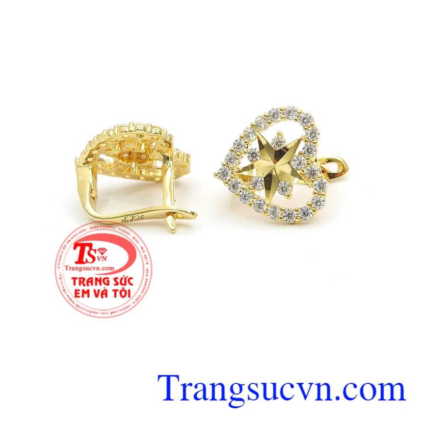 Hoa tai trái tim sao,Hoa tai vàng đá quý,Trang sức nữ