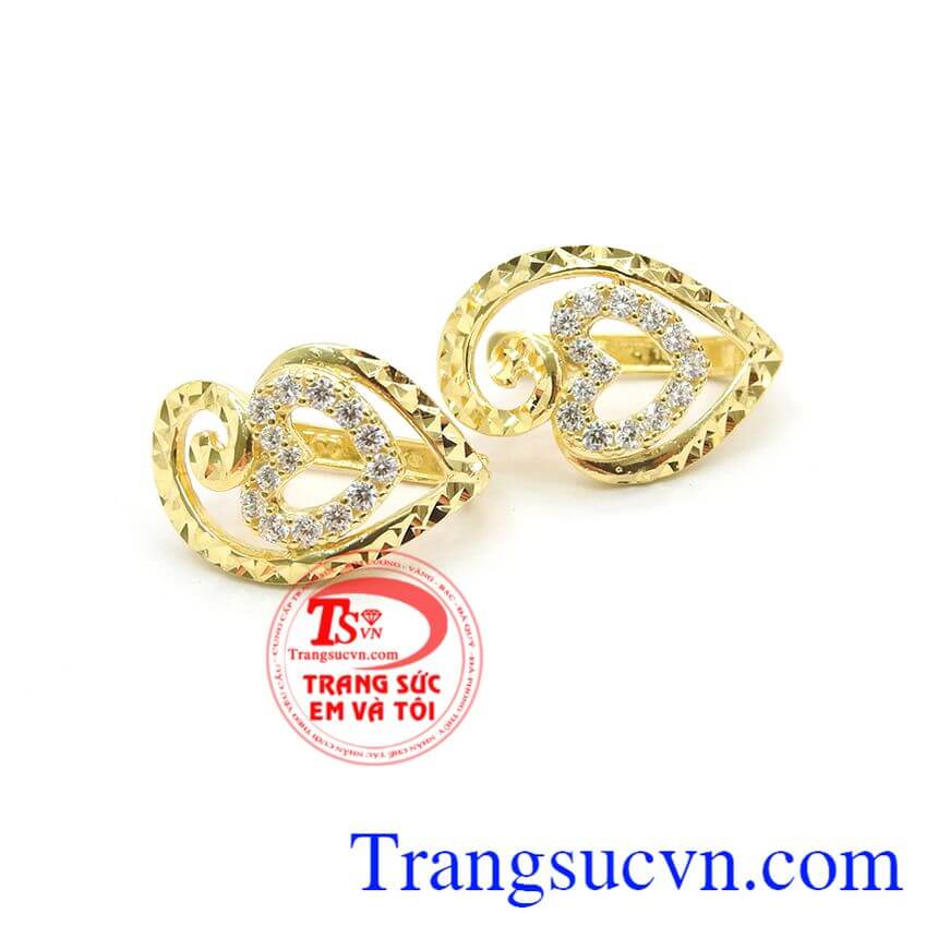 Hoa tai trái tim tình yêu,Trang sức vàng,Hoa tai vàng đá quý Hoa tai trái tim tình yêu,Trang sức vàng,Hoa tai vàng đá quý
