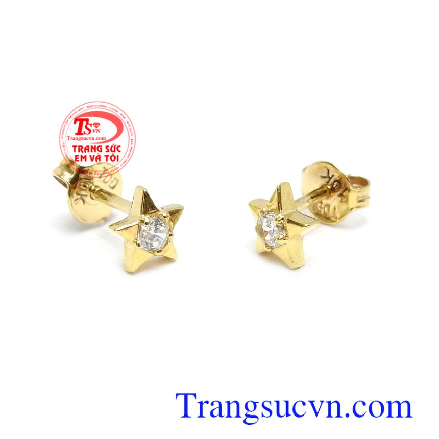 Hoa tai vàng đính đá thời trang,Hoa tai vàng tây,Trang sức nữ