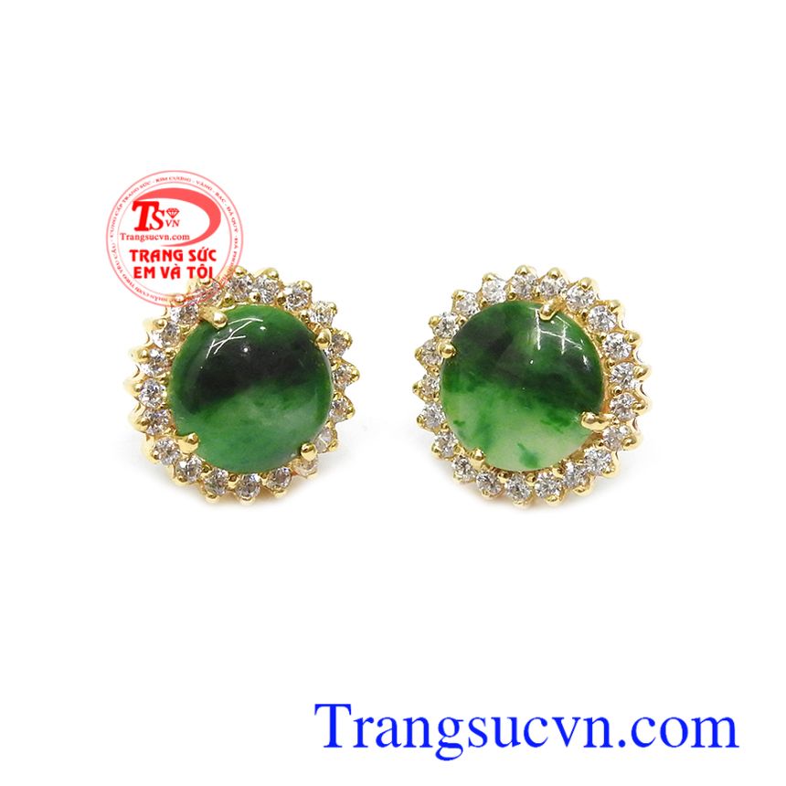 Hoa tai vàng Jadeite tài lộc 14k,Hoa tai vàng đá quý,Trang sức nữ