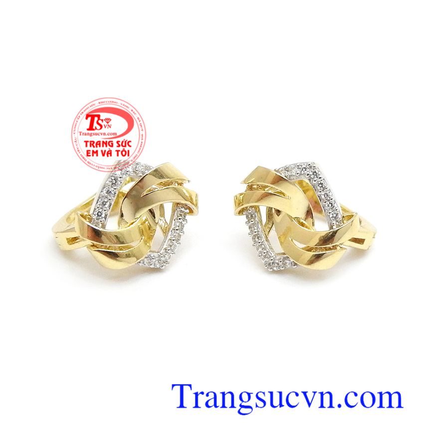 Hoa tai vàng tây quý phái,Hoa tai vàng đá quý,Trang sức nữ Hoa tai vàng tây quý phái,Hoa tai vàng đá quý,Trang sức nữ