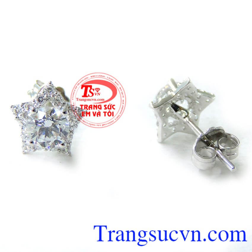 Hoa tai vàng trắng ngôi sao xinh,Hoa tai vàng tây,Trang sức vàng