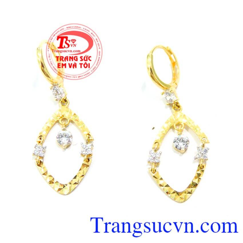 Hoa tai vàng Ý nữ,Hoa tai vàng đá quý,Trang sức nữ