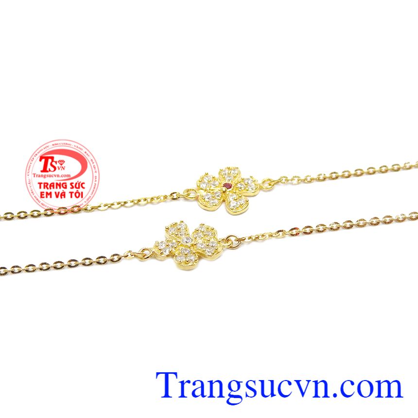 Lắc tay vàng hoa năm cánh,Lắc vàng tây đá quý,Trang sức vàng