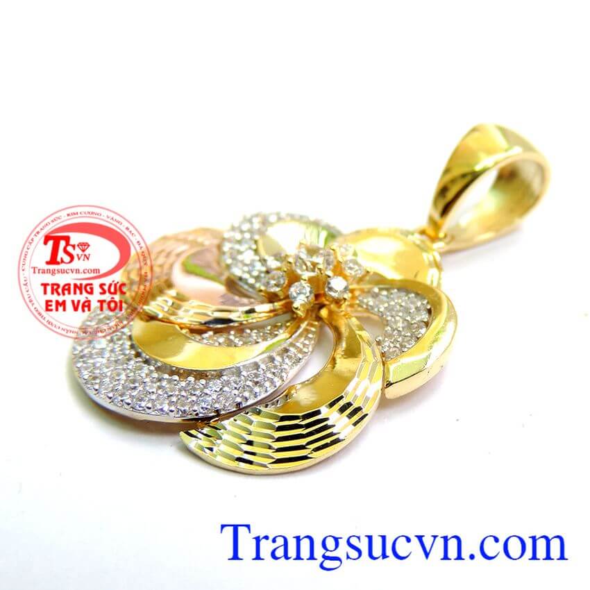 Mặt dây chuyền vàng 2 màu may mắn, mặt dây đẹp, mặt dây vàng tây